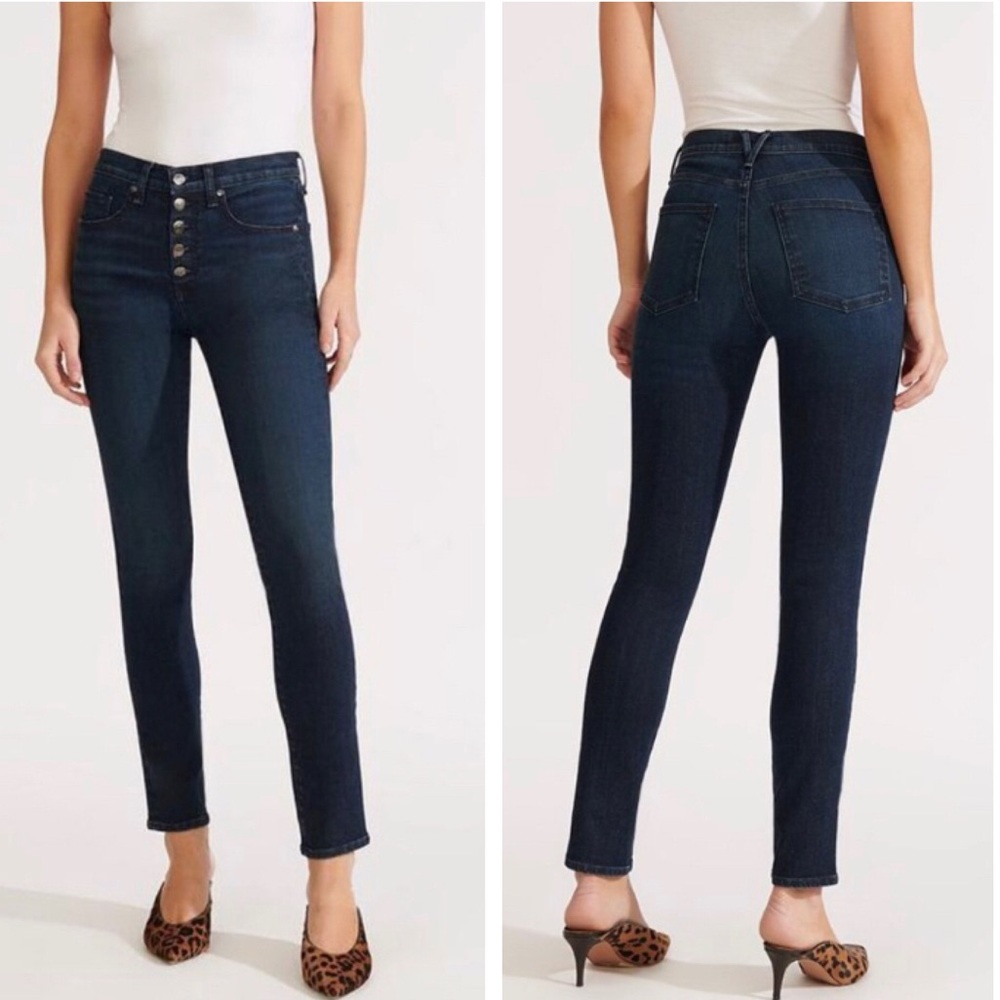 Veronica Beard The Kate Skinny High Rise Jeans Button Fly Midnight Dark Wash 25